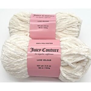 JUICY COUTURE 2-Skein-Lot Luxe Velour Yarn Angel Off-White Discontinued Joann 5B